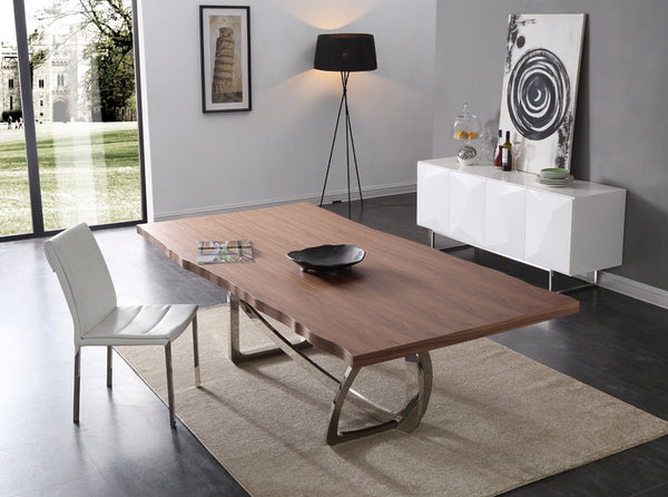 Modrest Addy Modern Walnut & Stainless Steel Dining Table Model VGVCT1301S-24