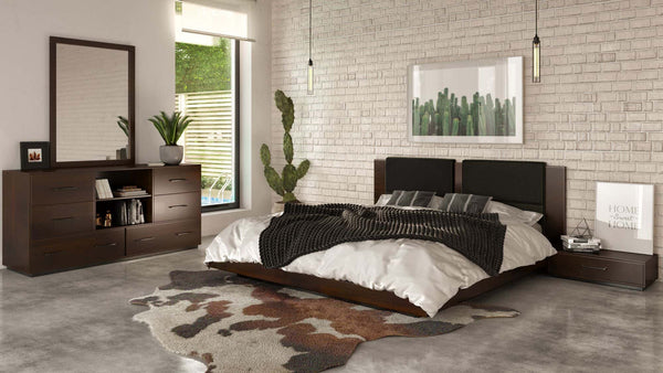 Nova Domus Fantasia Dark Walnut | Dark Grey Bed And Two Nightstands Model VGWDHL-W01-BED-2NS
