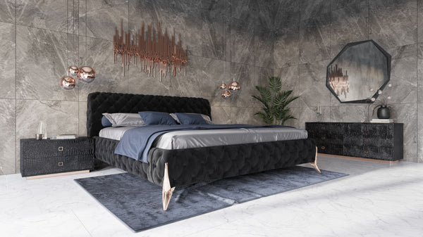 Modrest Legend Modern Black Velvet & Rosegold Bed Model VGVCBD8111-15-BLKROSE-BED