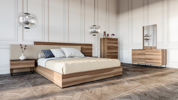 Nova Domus Matteo Italian Modern Walnut & Fabric Bed & 2 Nightstands & Dresser Set Model VGACMATTEO-BEDNSD-SET