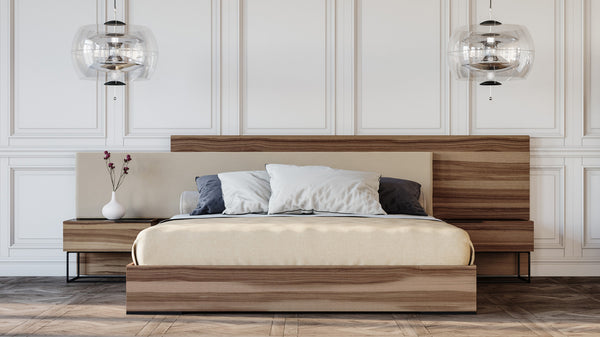 Nova Domus Matteo Italian Modern Walnut & Fabric Bed & 2 Nightstands & Dresser Set Model VGACMATTEO-BEDNSD-SET