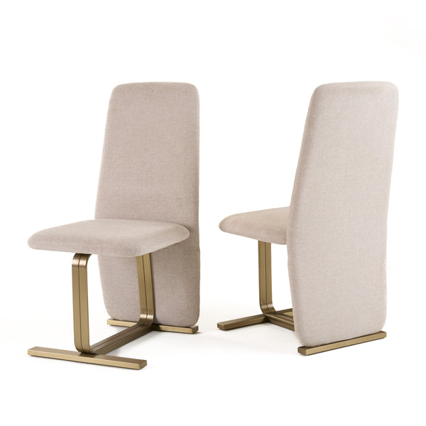 Modrest Tasha Modern Beige Linen & Brushed Brass Dining Chair (Set Of 2) Model VGVC-B2133-BGELN