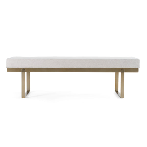 Modrest Tatum Modern Off White Fabric & Brass Dining Bench Model VGGA-8671BE-OFF
