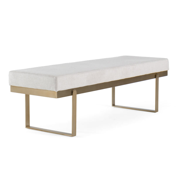 Modrest Tatum Modern Off White Fabric & Brass Dining Bench Model VGGA-8671BE-OFF