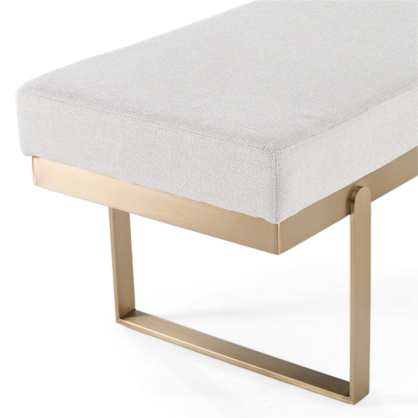 Tatum Modern Off-White Fabric + Brass Dining Bench