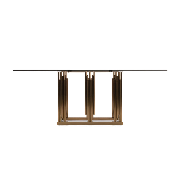 Modrest Token Modern Smoked Grey Glass & Rosegold Dining Table Model VGVCT816