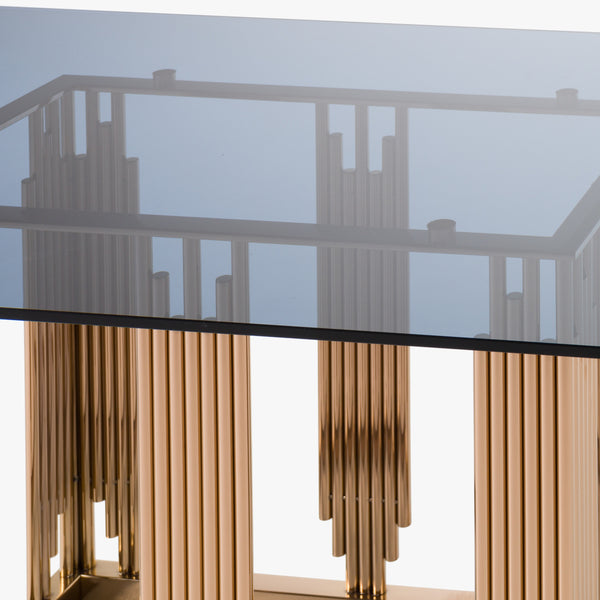 Modrest Token Modern Smoked Grey Glass & Rosegold Dining Table Model VGVCT816