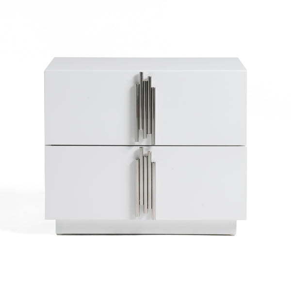 Modrest Token Modern White & Stainless Steel Nightstand Model VGVCN815-WHITE-NS