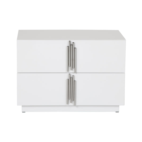 Token Modern White & Stainless Steel Wide Nightstand