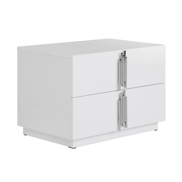 Token Modern White & Stainless Steel Wide Nightstand