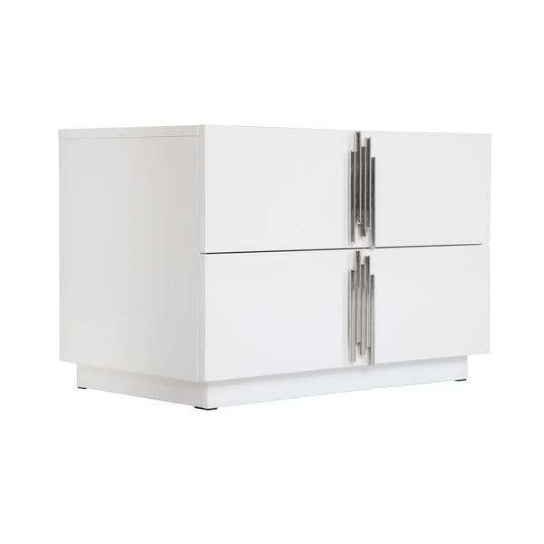 Token Modern White & Stainless Steel Wide Nightstand