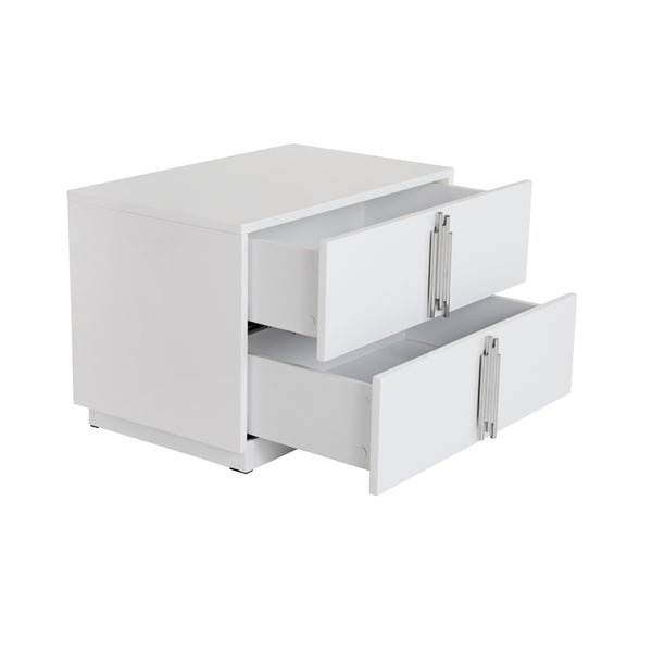 Token Modern White & Stainless Steel Wide Nightstand