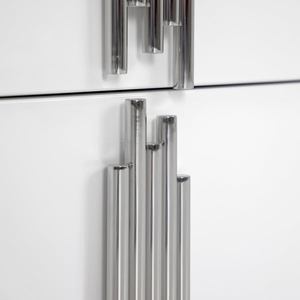 Token Modern White & Stainless Steel Wide Nightstand