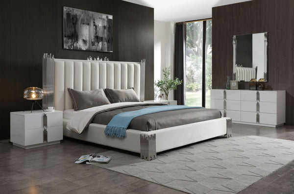 Modrest Token California King Modern White & Stainless Steel Bed Model VGVCBD815-WHT-BED-CK