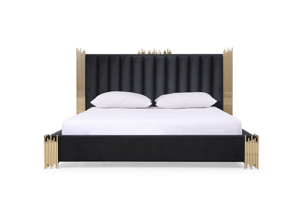 Modrest Token Modern Black & Gold Bed With Nightstands Model VGVCBD815-BLK-BED-2NS-SET