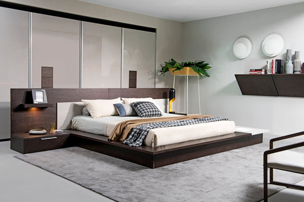 California King Modrest Torino Contemporary Brown Oak & Grey Platform Bed With Lights Model VGWCSB-B03-BRNGRY-CK