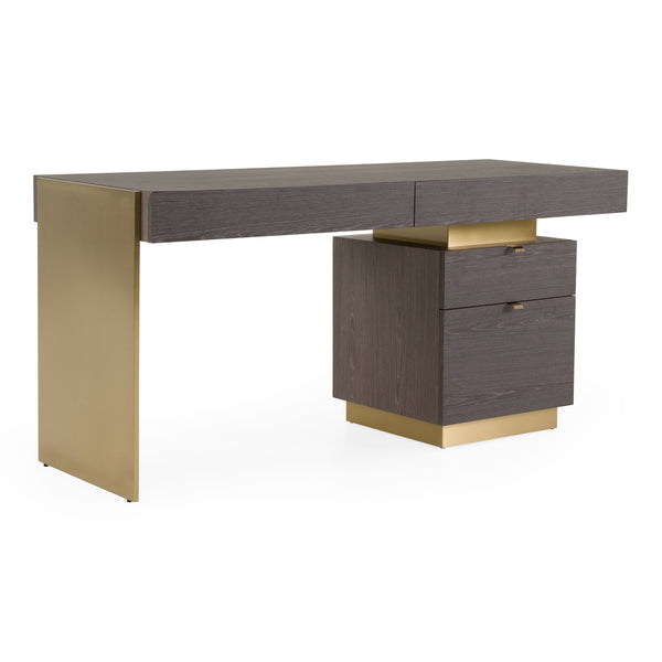 Trahan Modern Grey Elm & Gold Office Desk