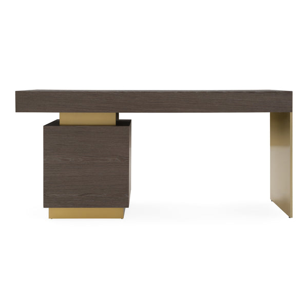 Trahan Modern Grey Elm & Gold Office Desk