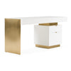 Trahan Modern Gloss White and Brushed Gold Office Desk