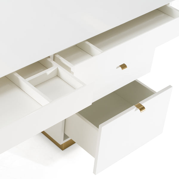 Trahan Modern Gloss White and Brushed Gold Office Desk