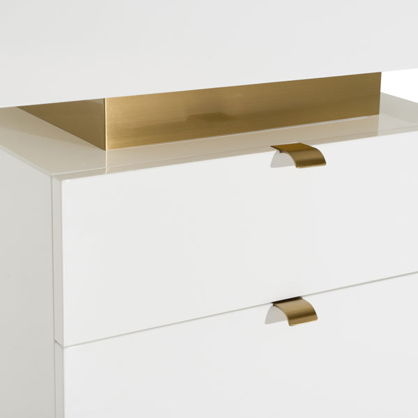Trahan Modern Gloss White and Brushed Gold Office Desk