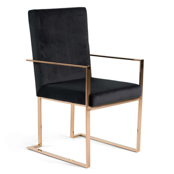 Modrest Trea Modern Black Velvet & Rosegold Dining Chair Model VGVCB0298A-BLK-DC