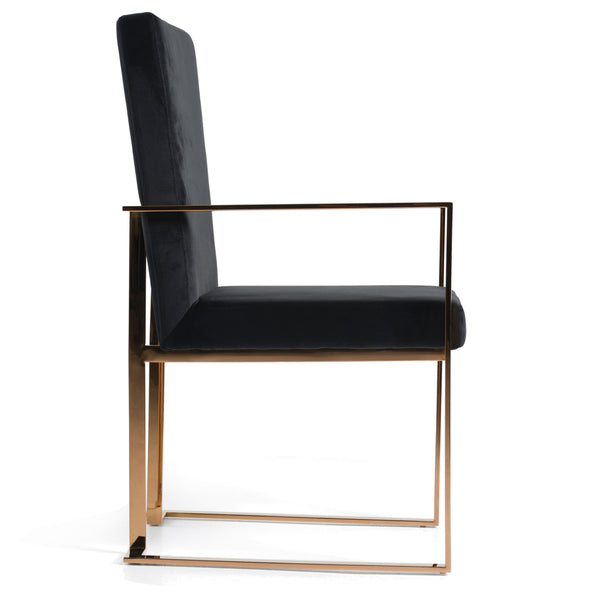Modrest Trea Modern Black Velvet & Rosegold Dining Chair Model VGVCB0298A-BLK-DC