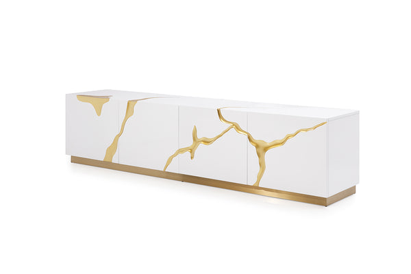 Modrest Aspen Modern White & Gold Tv Stand Model VGVCTV1801-WHT