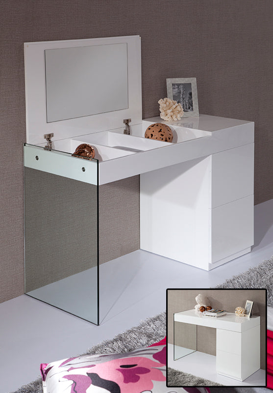 Volare Modern White Floating Glass Vanity With Mirror Model VGWCC606-VAN