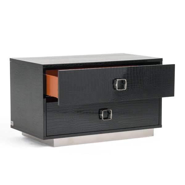 Victoria Modern Black Crocodile Nightstand