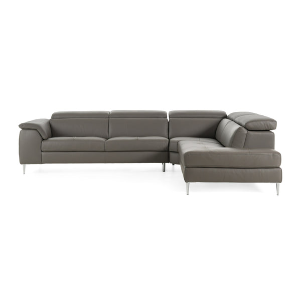 Lamod Italia Viola Italian Contemporary Grey Leather Right Facing Sectional Sofa Model VGDTVIOLA-KIM-FUME-RAF-SECT