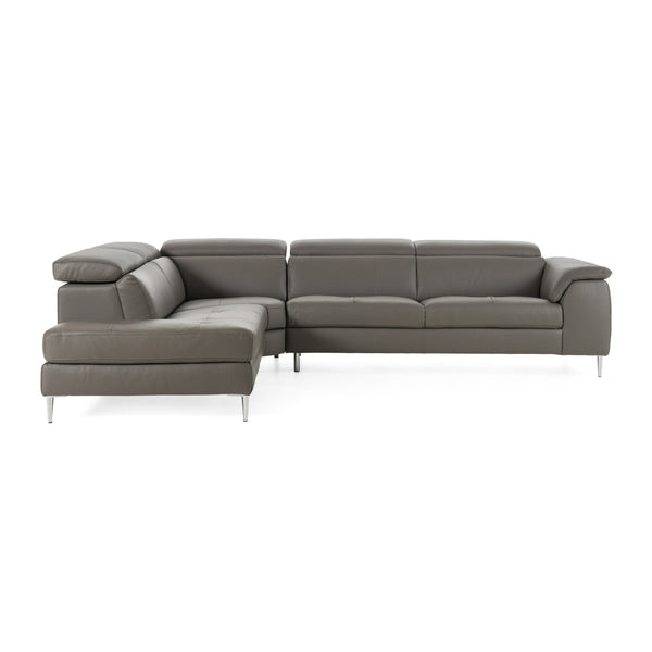 Viola Italian Contemporary Grey Leather Left Facing Sectional Sofa