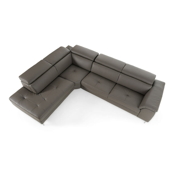 Viola Italian Contemporary Grey Leather Left Facing Sectional Sofa
