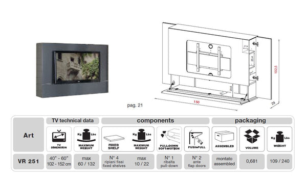 Vr4 Verona Tv Entertainment System Made In Italy Model VGMUVR4-ANM
