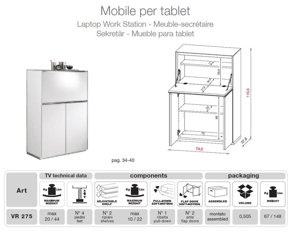 Vr275 Verona White Tv Entertainment System Made In Italy Model VGMUVR275-NEO-WHT