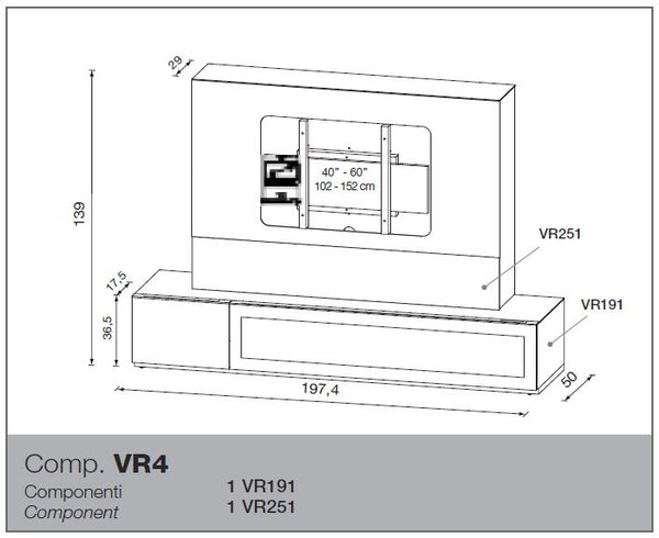 Vr4 Verona Tv Entertainment System Made In Italy Model VGMUVR4-ANM
