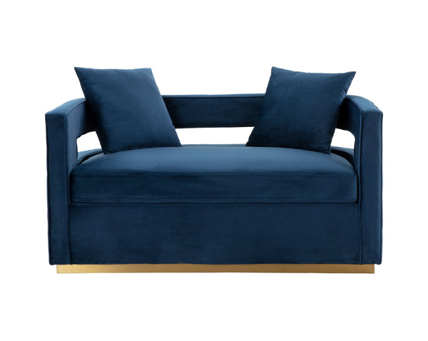 Wells Modern Blue Velvet Loveseat