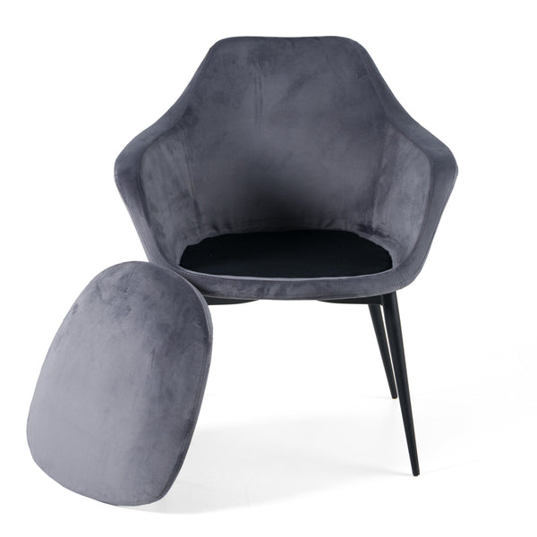 Modrest Wilson Modern Grey Velvet & Black Dining Chair Model VGHR3404-GRY-DC