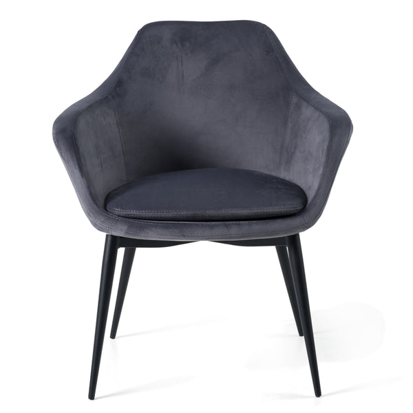 Modrest Wilson Modern Grey Velvet & Black Dining Chair Model VGHR3404-GRY-DC