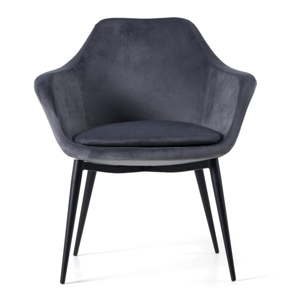 Modrest Wilson Modern Grey Velvet & Black Dining Chair Model VGHR3404-GRY-DC