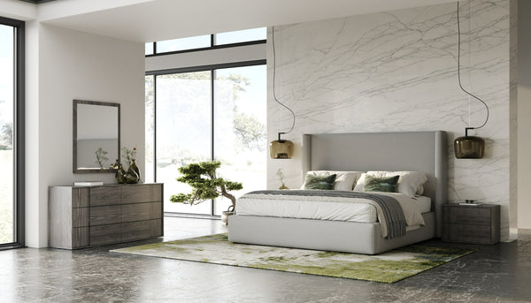 Modrest Byrne & Asus Modern Grey Fabric & Elm Grey Bed & 2 Nightstands Model VGEVVG713-GRY-3PC