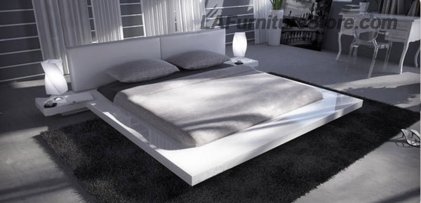 Eastern King Opal White Gloss Japanese Style Platform Bed With Nightstands Model VGKCOPAL-WHT-EK