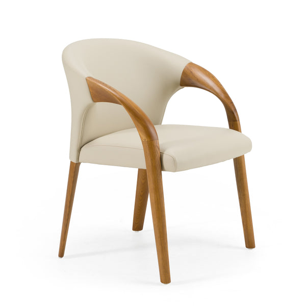 Modrest Wynetta Mid Century Modern Grey Vegan Leather & Walnut Dining Chair Model VGCSACH-19075-WAL