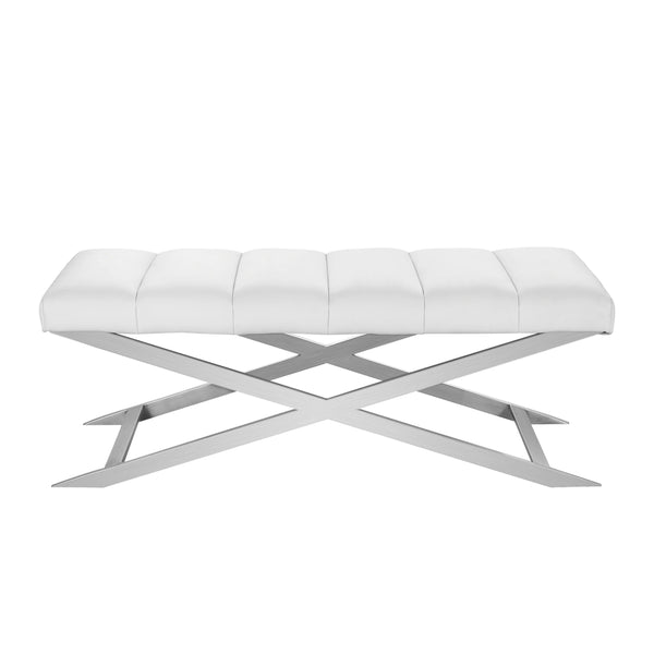 Modrest Xane Contemporary White & Brushed Stainless Steel Bench Model VGGAGA-8648BE-WHT-B