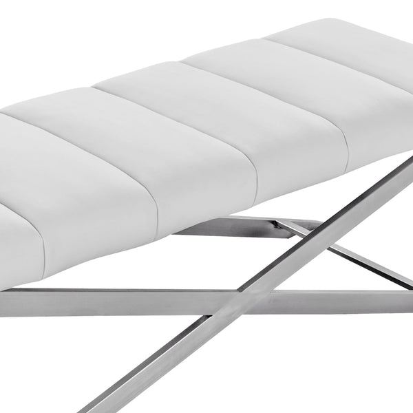 Modrest Xane Contemporary White & Brushed Stainless Steel Bench Model VGGAGA-8648BE-WHT-B