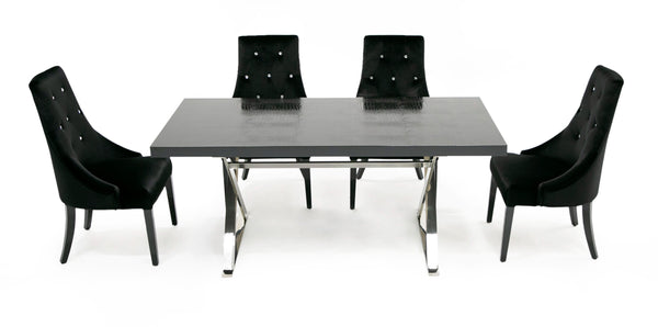 A&X Xavier Modern Black Crocodile & Stainless Steel Dining Table Model VGUNAA815-180-BLKCROC