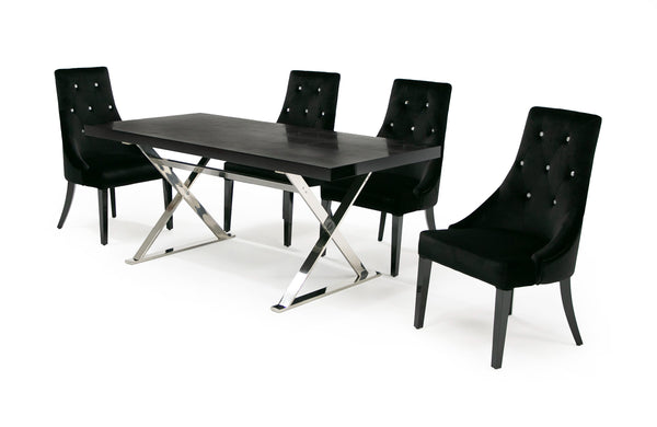 A&X Xavier Modern Black Crocodile & Stainless Steel Dining Table Model VGUNAA815-180-BLKCROC