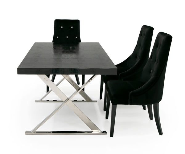 A&X Xavier Modern Black Crocodile & Stainless Steel Dining Table Model VGUNAA815-180-BLKCROC