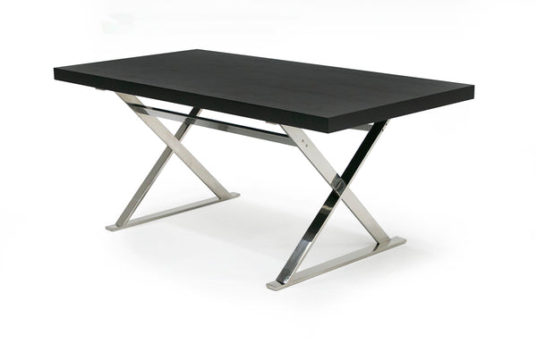 A&X Xavier Modern Black Crocodile & Stainless Steel Dining Table Model VGUNAA815-180-BLKCROC