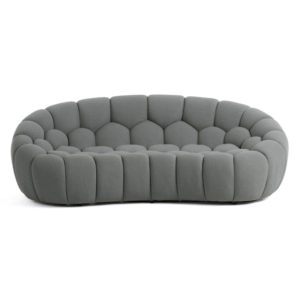 Yolonda Modern Curved Light Grey Fabric Loveseat